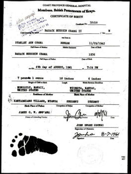 Alleged Kenyan birth certificate of Barack Hussein Obama II